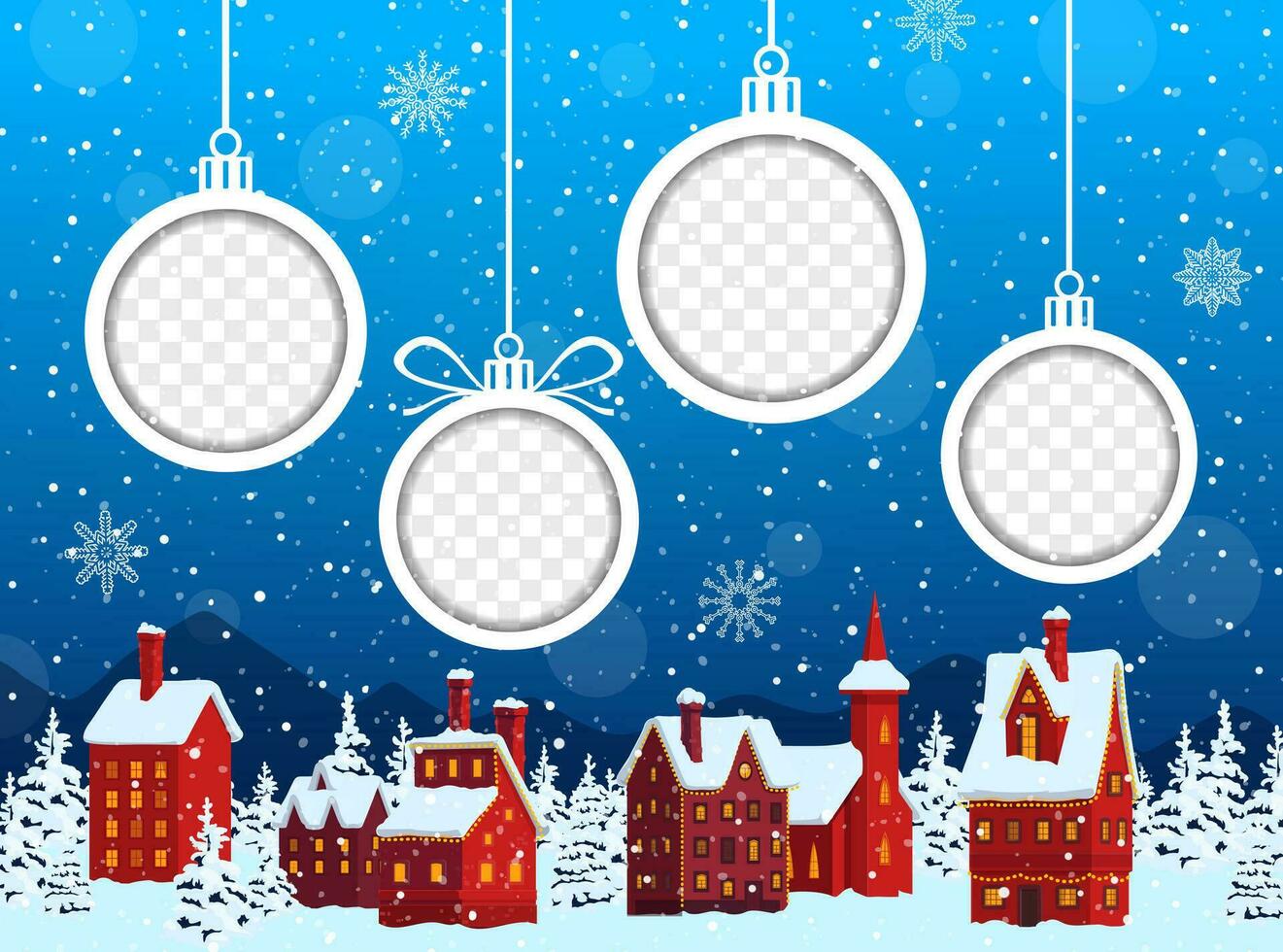 Kerstmis papier besnoeiing winter dorp, vakantie kerstballen vector