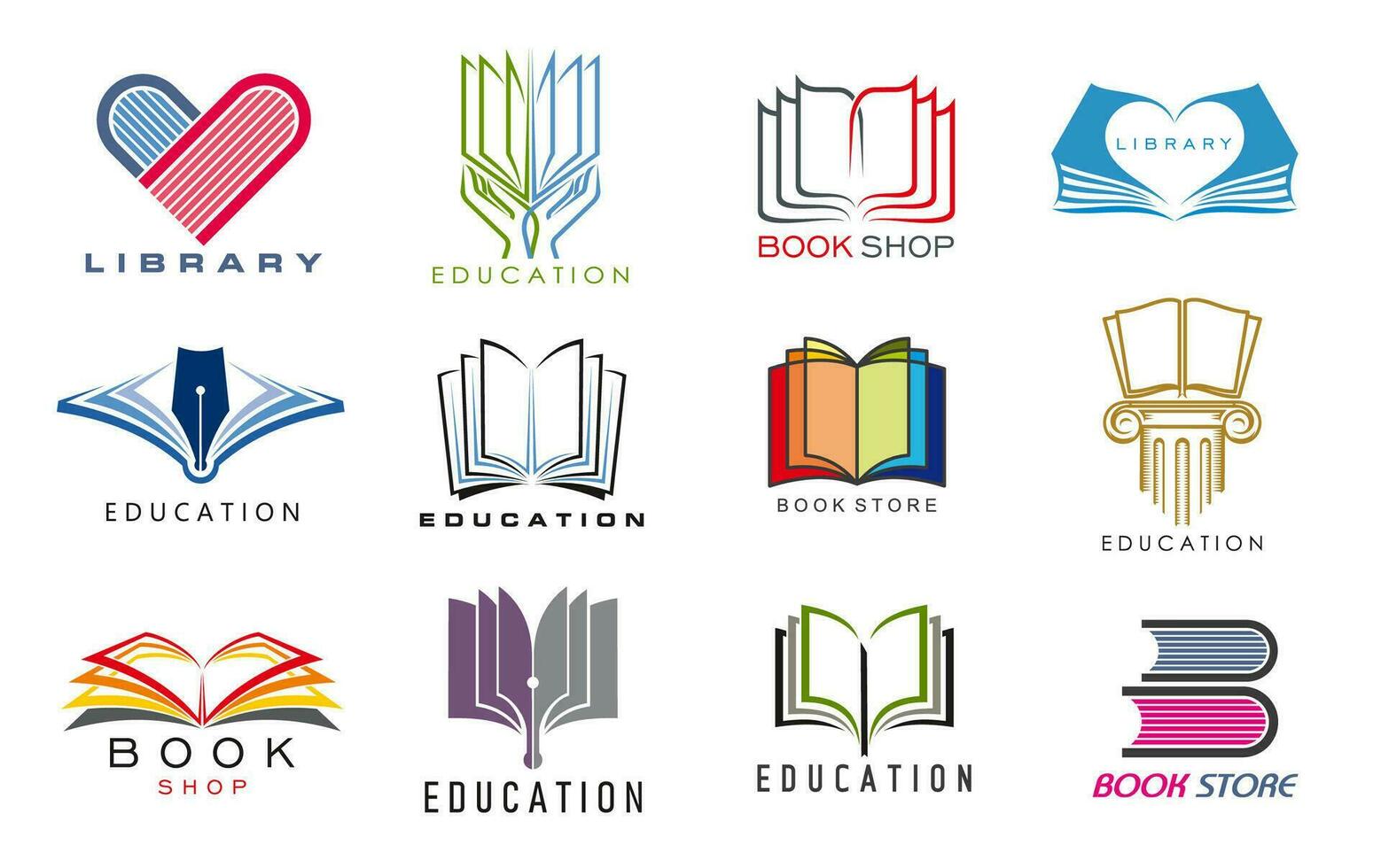 onderwijs boek pictogrammen, bibliotheek, op te slaan, woordenboek vector