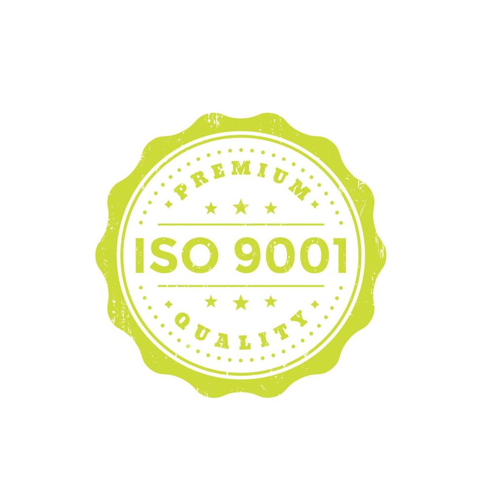 iso 9001 vintage badge, groen op wit vector