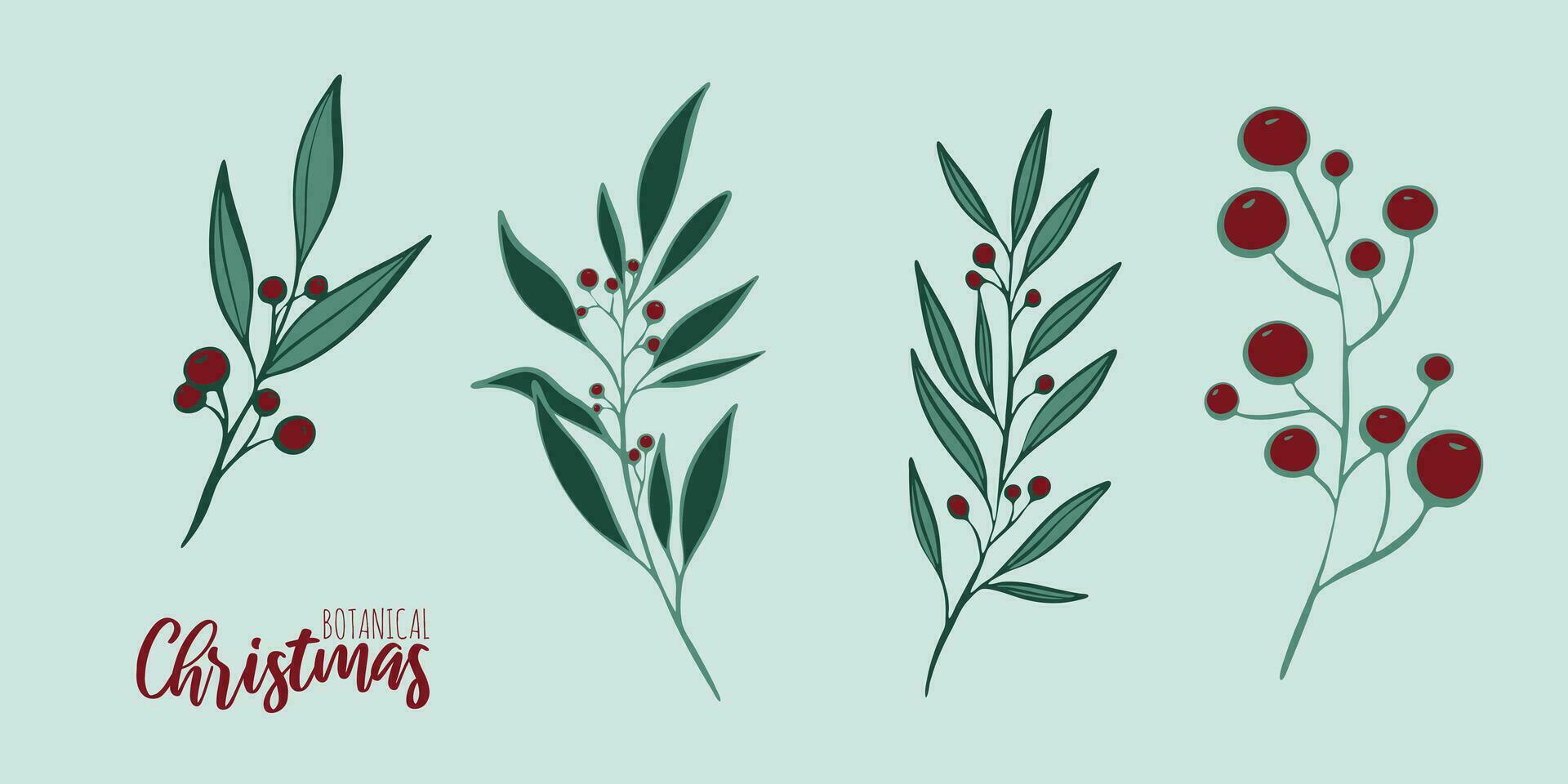 reeks van hand- getrokken Kerstmis takken vector winter bloemen element. Kerstmis botanisch illustratie voor presentatie, banier, omslag, web, folder, kaart, uitverkoop, poster, glijbaan en sociaal media.