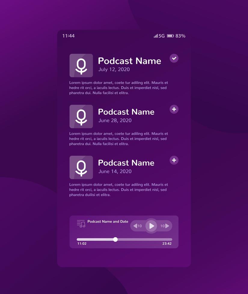 podcast-app en speler mobiel ui-vectorontwerp vector