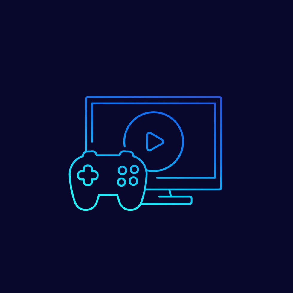 videospelletjespictogram met gamepad en tv, lineaire vector