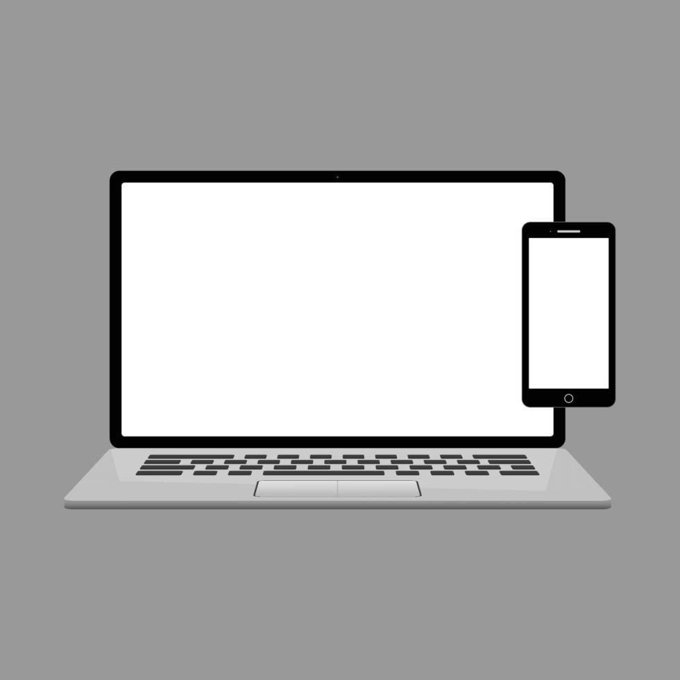 3D-platte mockup-laptopcomputer met wit scherm en toetsenbord vector