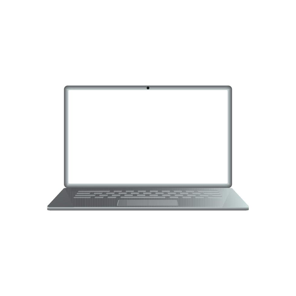 3D-platte mockup-laptopcomputer met wit scherm en toetsenbord vector