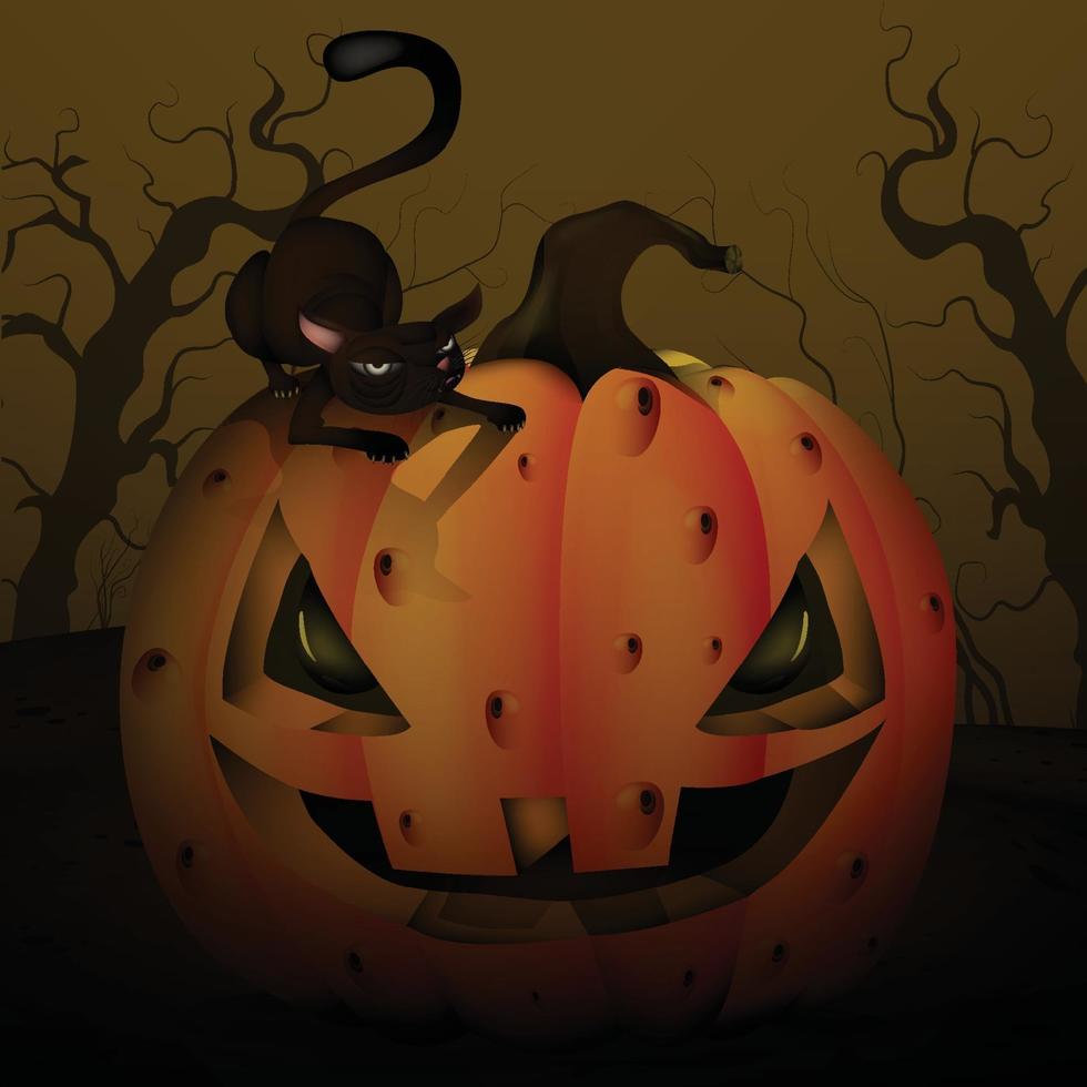halloween zwarte kat in pompoen met een boos gezicht vector