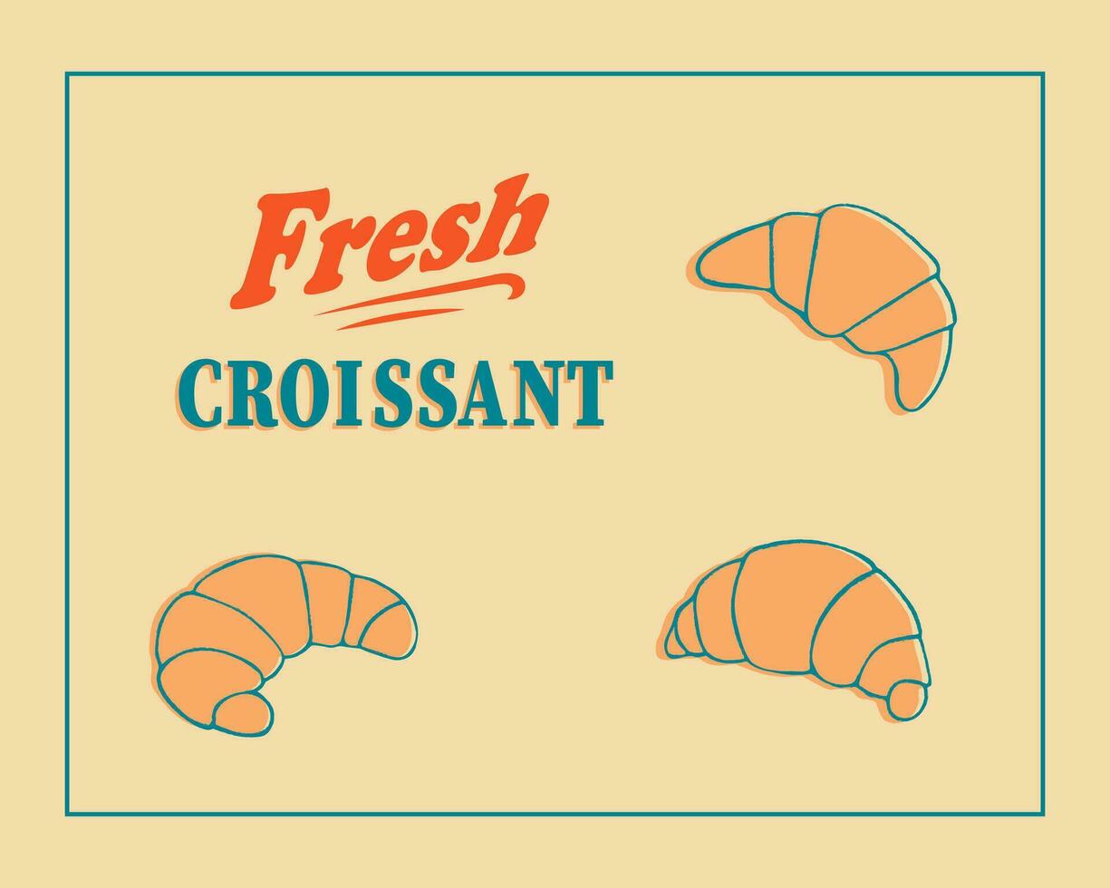 wijnoogst stijl vers gebakken croissants achtergrond. vector embleem concept van bakkerij. vers gebakken croissants sjabloon. croissant etiket voor vers gebakken Product verpakking ontwerp.