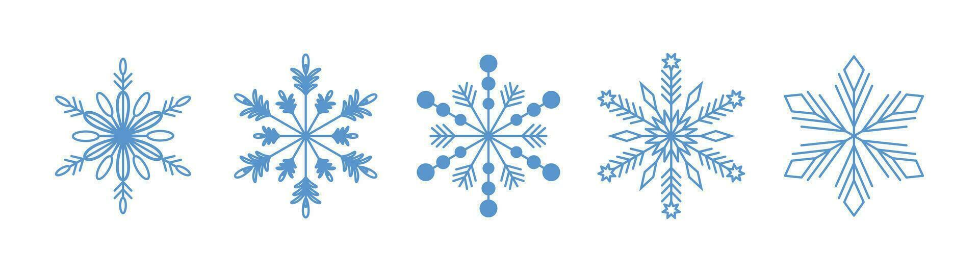 sneeuwvlokken. winter reeks van blauw sneeuwvlokken geïsoleerd Aan wit. bewerkbare hartinfarct. vector