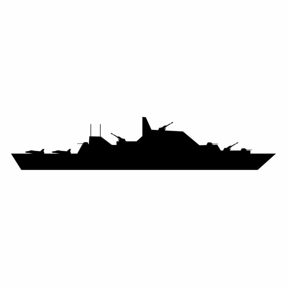 slagschip silhouet vector. oorlogsschip silhouet voor icoon, symbool of teken. slagschip symbool voor leger, oorlog, conflict en patrouille vector