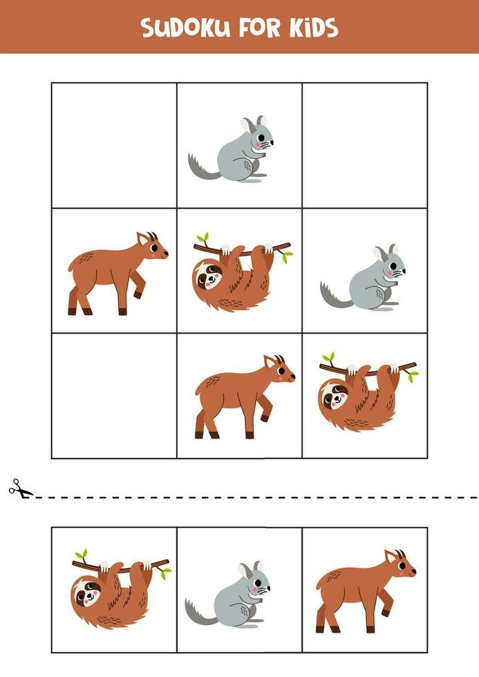 leerzaam sudoku spel met schattig zuiden Amerikaans dieren. vector