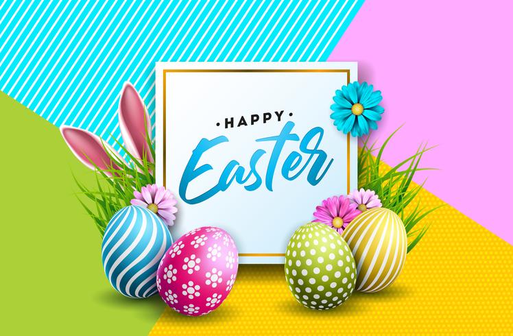 Illustratie van Happy Easter Holiday met beschilderde eieren vector