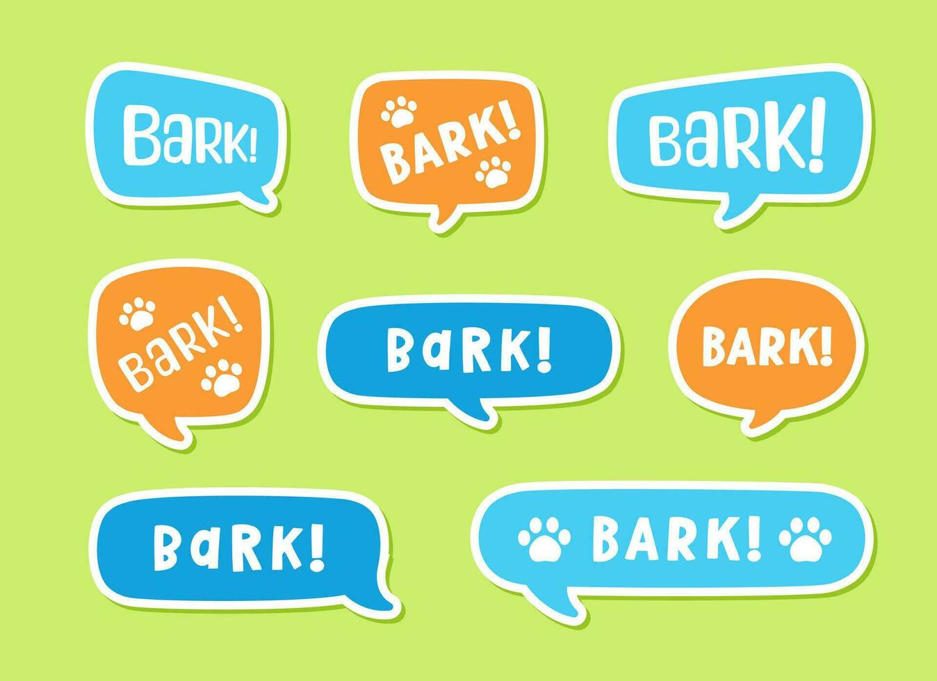 schors tekst in een toespraak bubbel ballon set, digitaal sticker ontwerp. schattig tekenfilm comics hond puppy geluid effect en belettering. getextureerde vector illustratie.