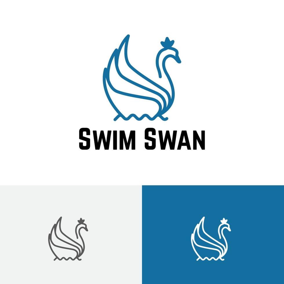 zwemmen zwaan kroon gans op water zwembad lijn logo vector