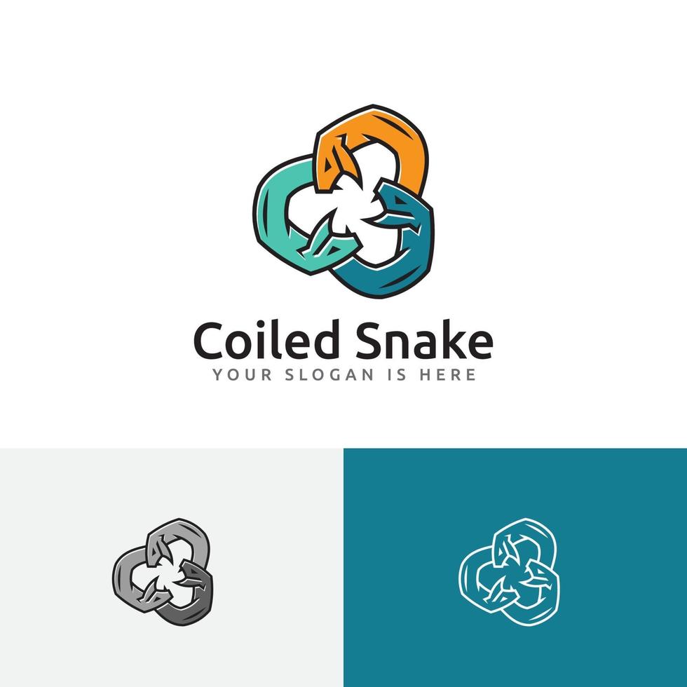 opgerolde slang slang hoektanden gevaarlijk wild dier groep team logo vector