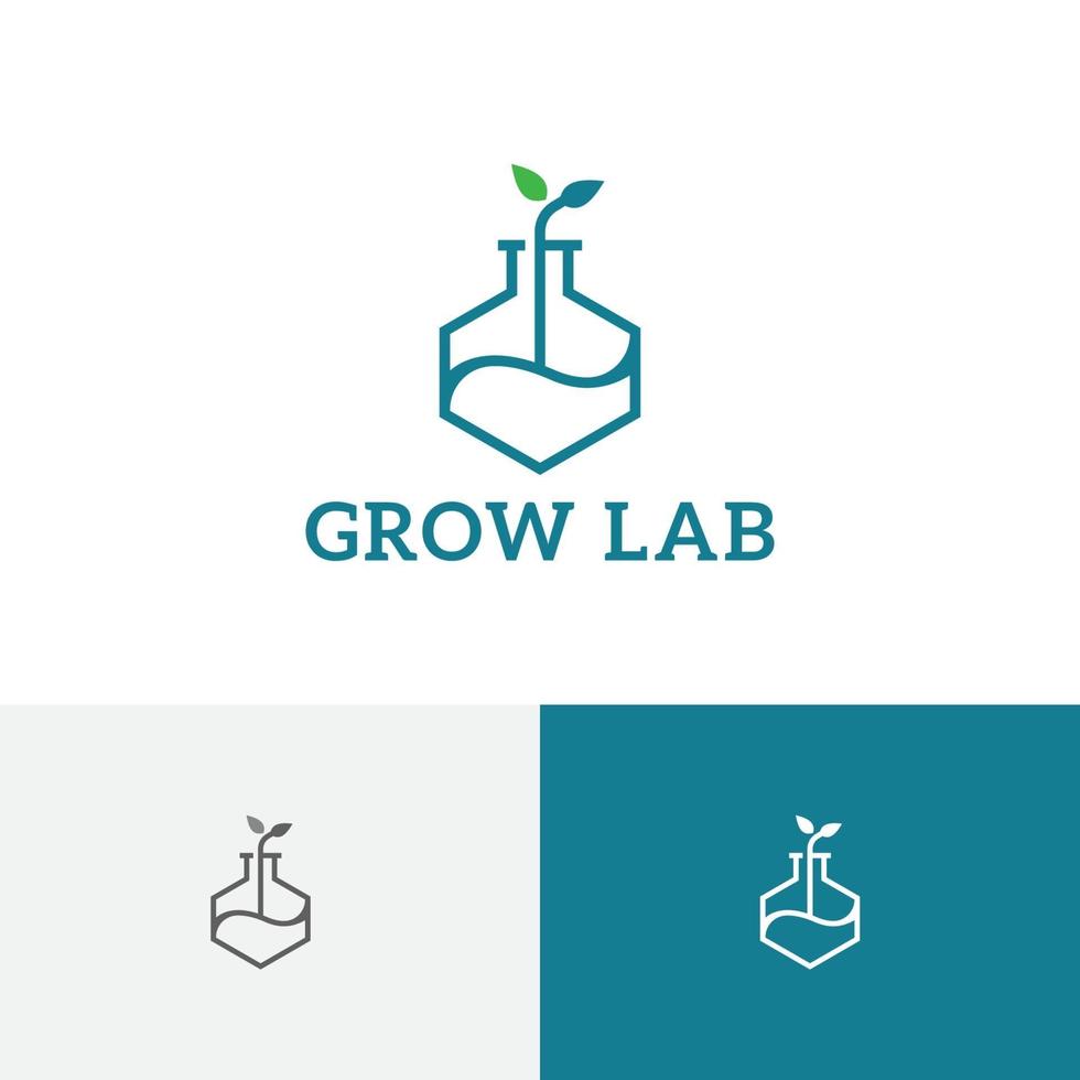 groei plant spruit zeshoek buis biologie onderzoek logo vector