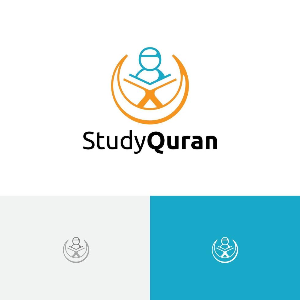 wassende maan moslim kind lezen koran islamitische school leren logo vector