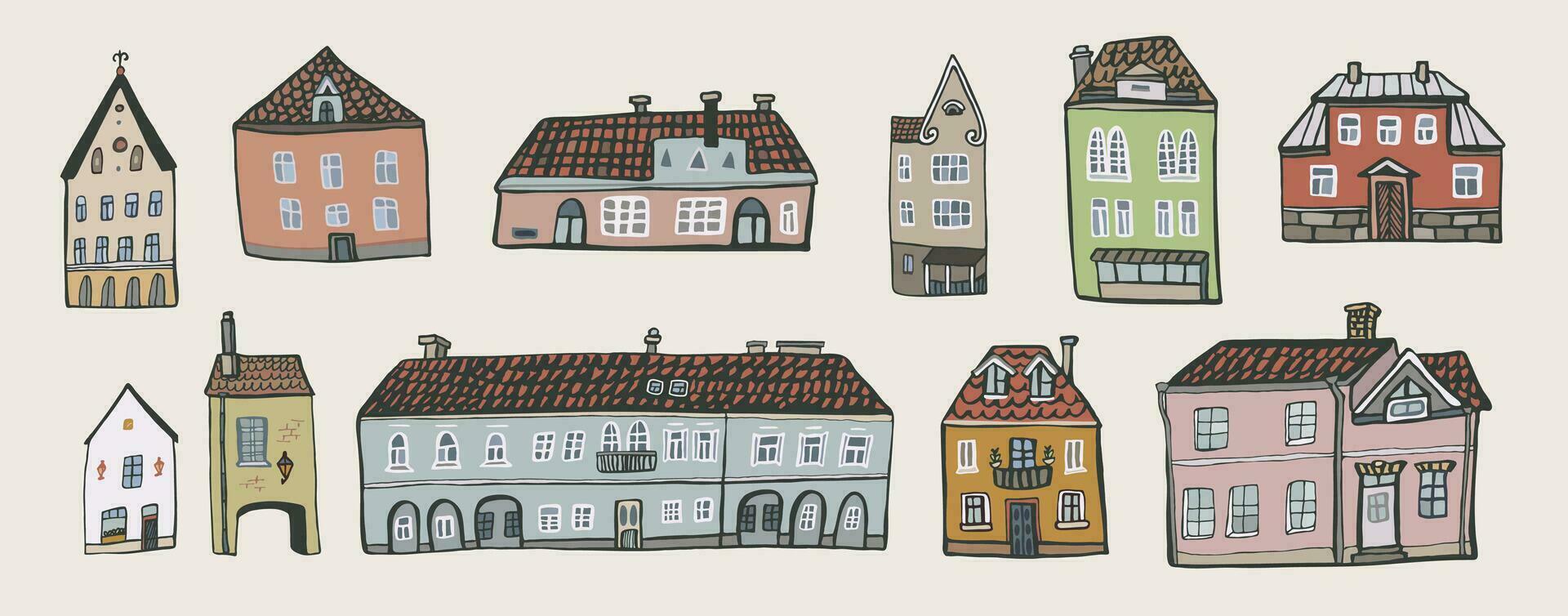 Europese huizen vector illustraties set.