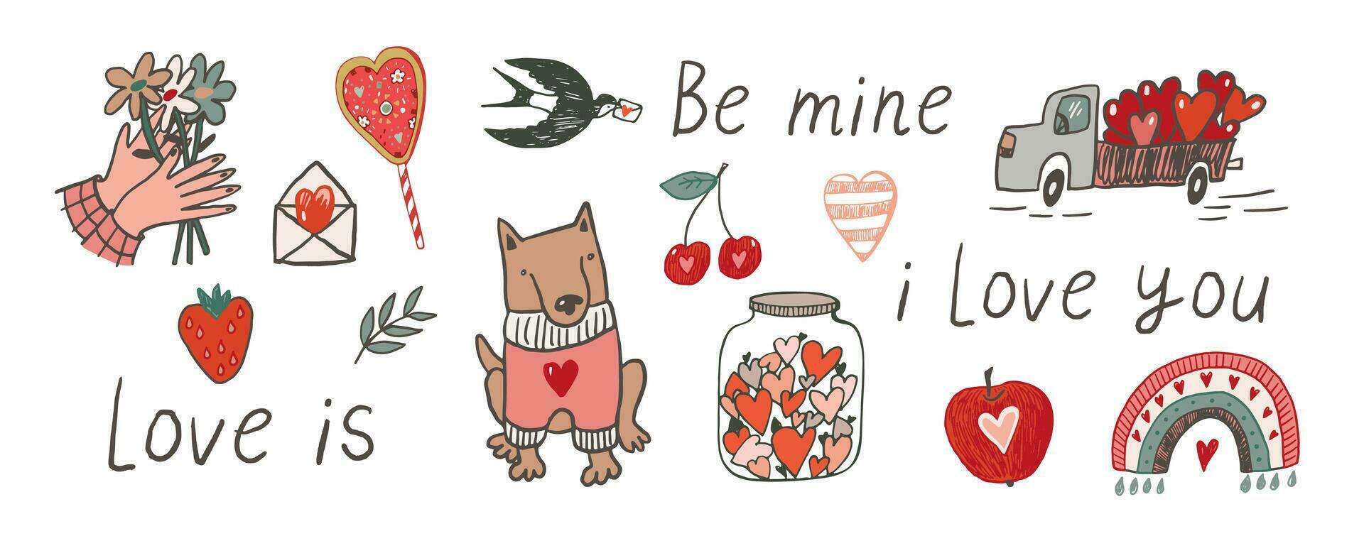 Valentijnsdag dag vector illustraties set.