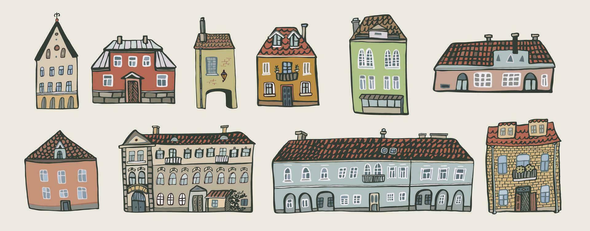 Europese huizen vector illustraties set.