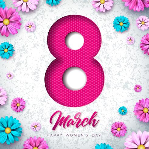 8 maart Happy Women&#39;s Day Floral wenskaart vector