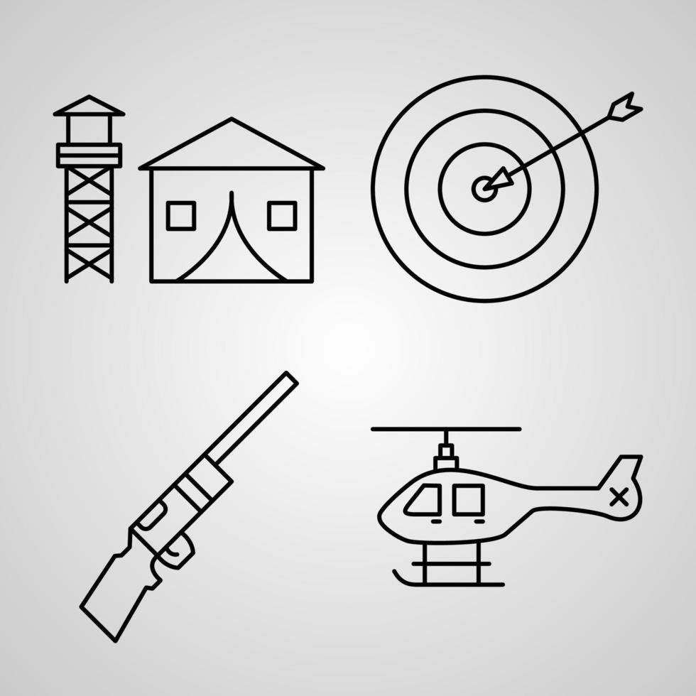 schets militaire pictogrammen geïsoleerd op een witte achtergrond vector