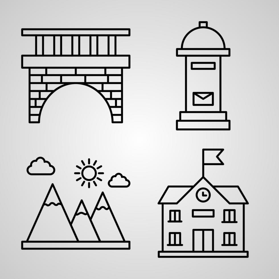 dorp symbool collectie op witte achtergrond dorp overzicht pictogrammen vector
