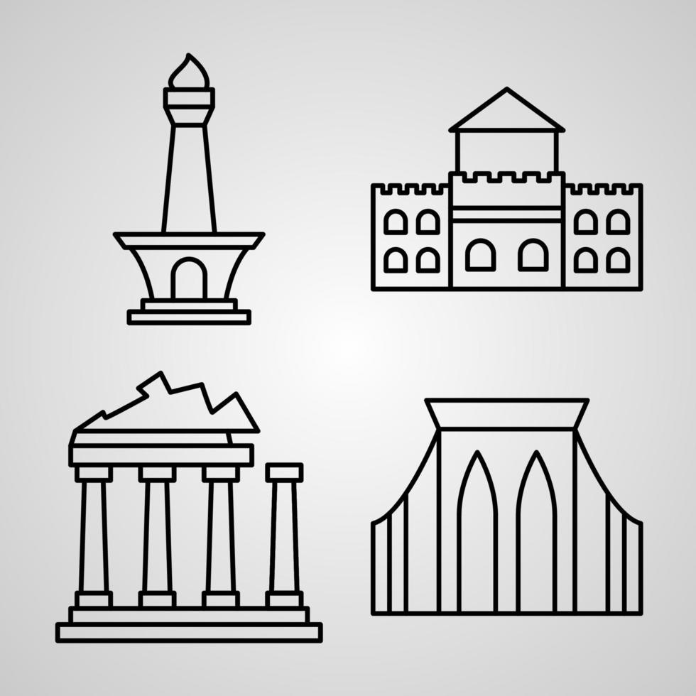 verzameling monumentensymbolen in kaderstijl vector