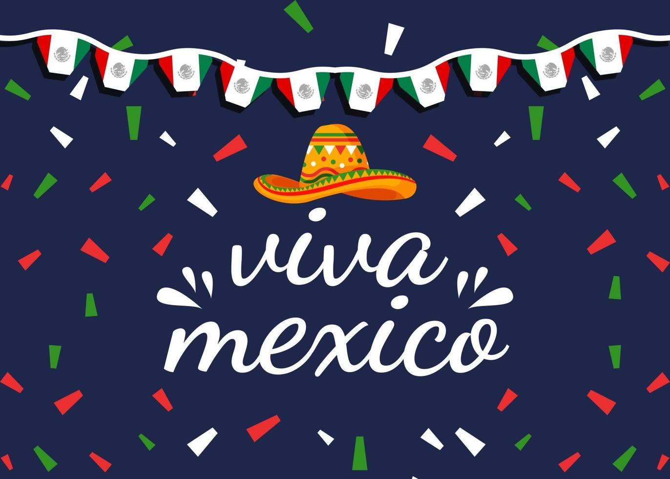 viva mexico banner met hang vlag mexico en sombrero hoed vector