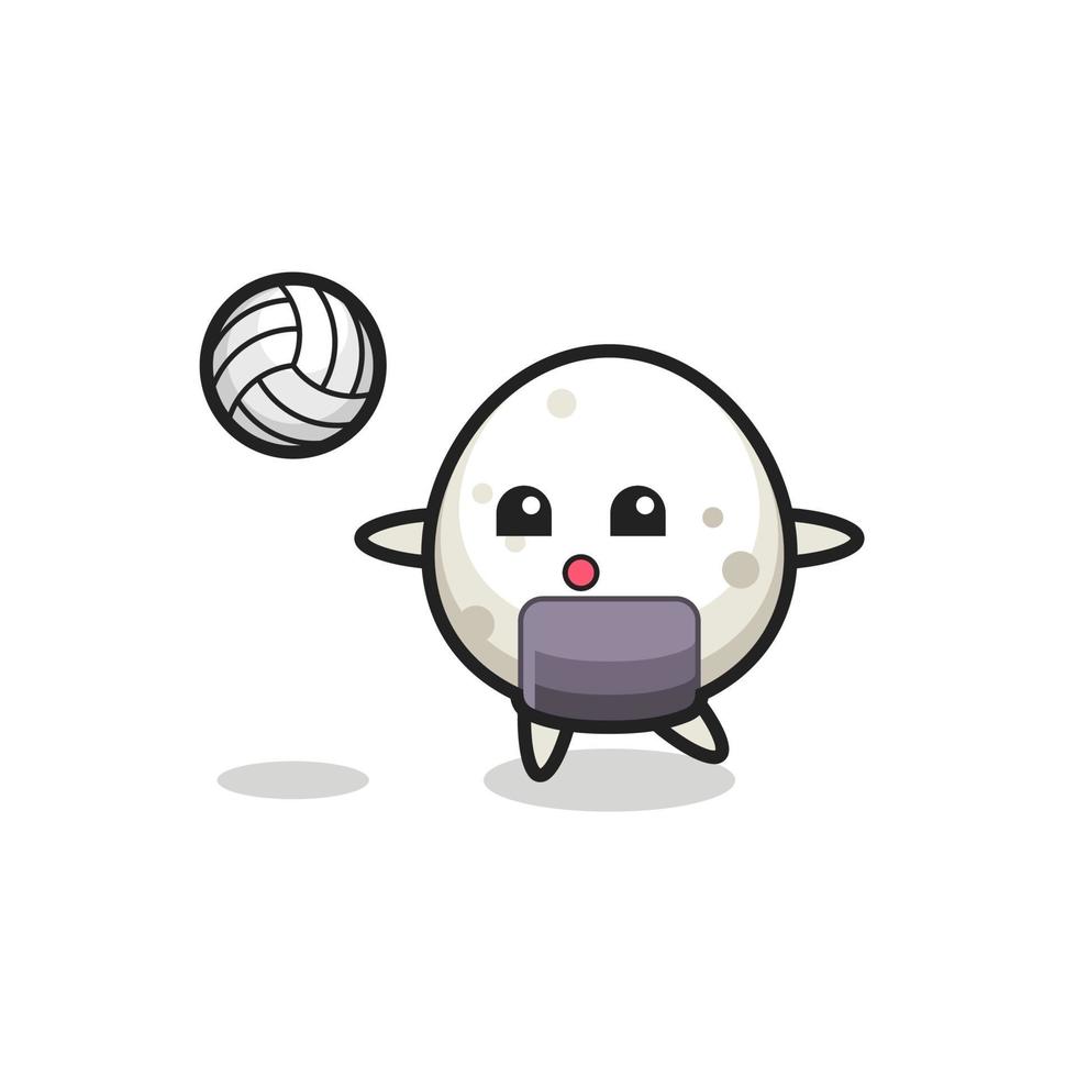 karakter cartoon van onigiri speelt volleybal vector