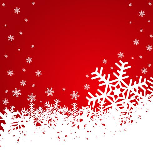 Kerstmisillustratie met sneeuwvlokken op rode achtergrond. vector