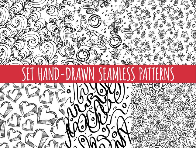 Set van vier naadloze abstracte handgetekende patroon, vector