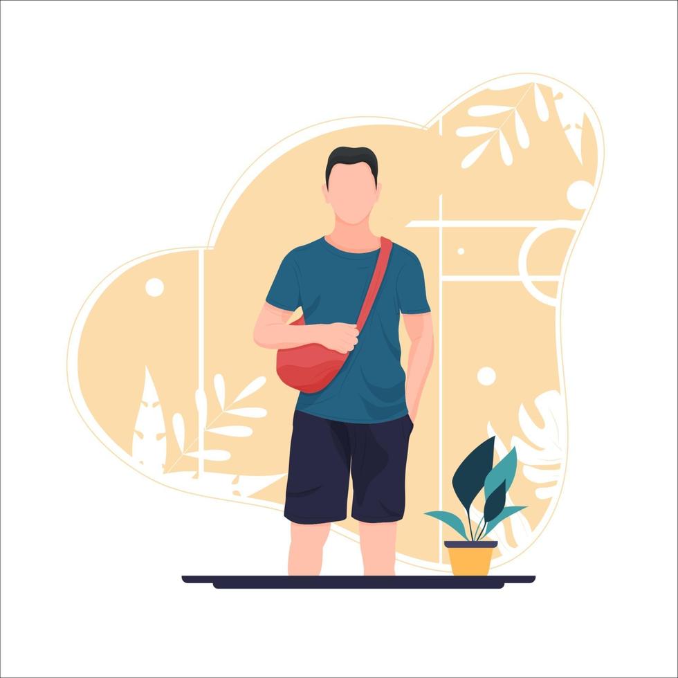 moderne casual man met rugzak platte vectorillustratie. vector