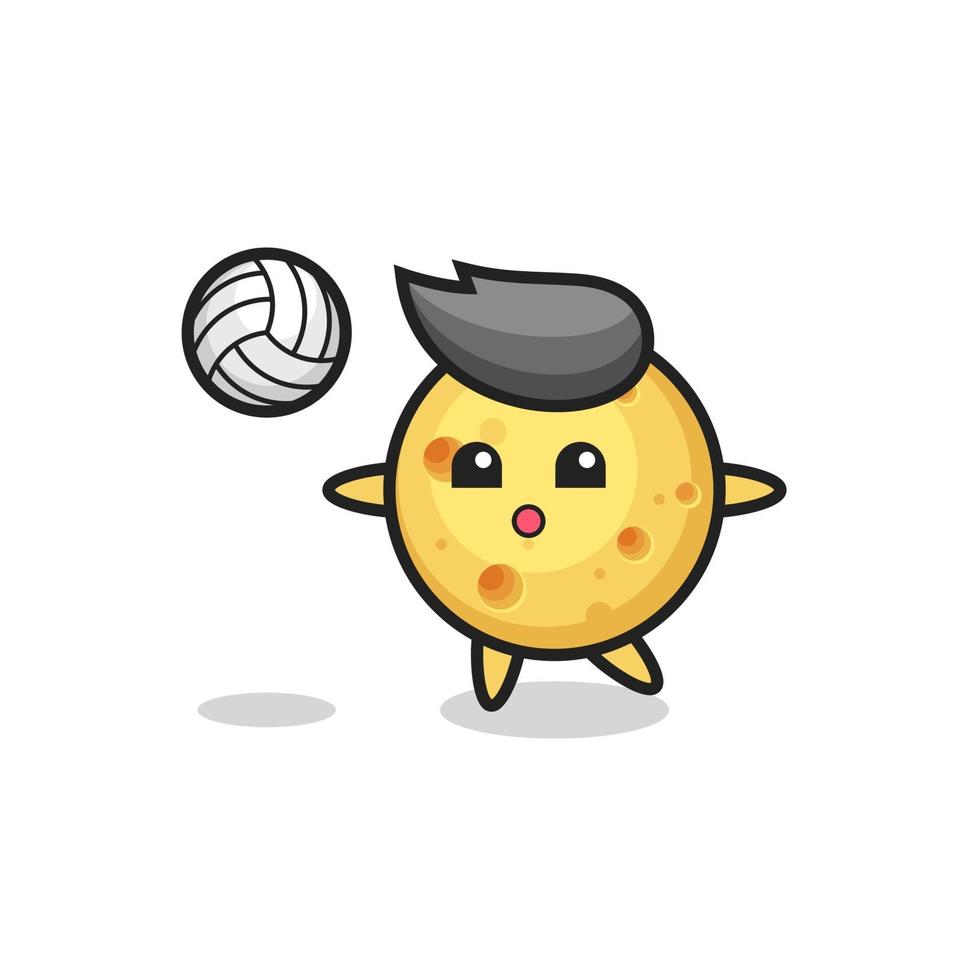 karakter cartoon van ronde kaas speelt volleybal vector