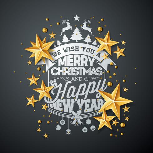 Kerstmis en Nieuwjaar illustratie met typografie vector