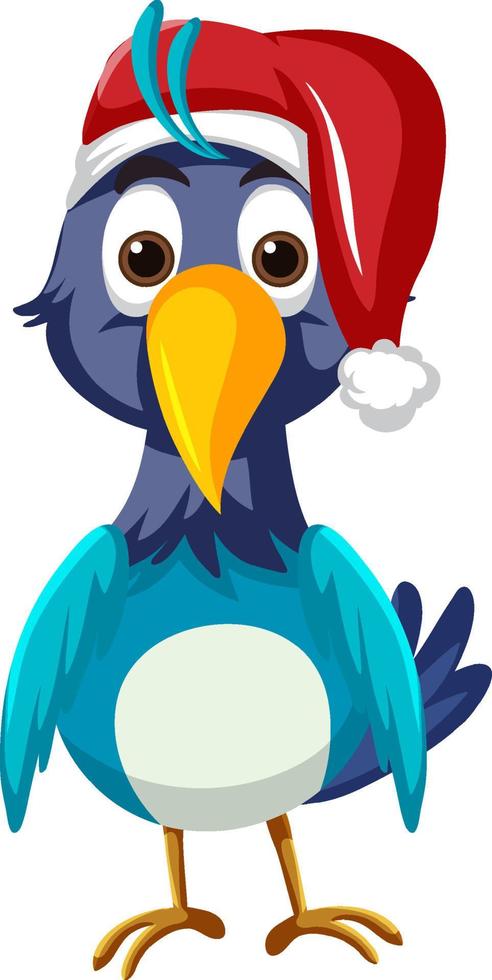 blauwe vogel met kerstmuts stripfiguur vector