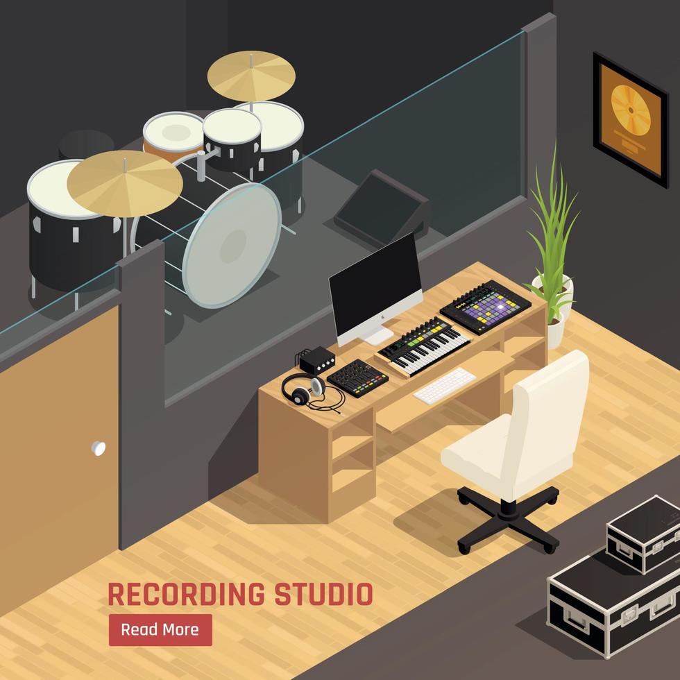 isometrische dj studio interieur vector