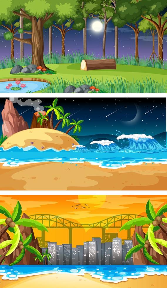 drie verschillende natuur horizontale scènes vector