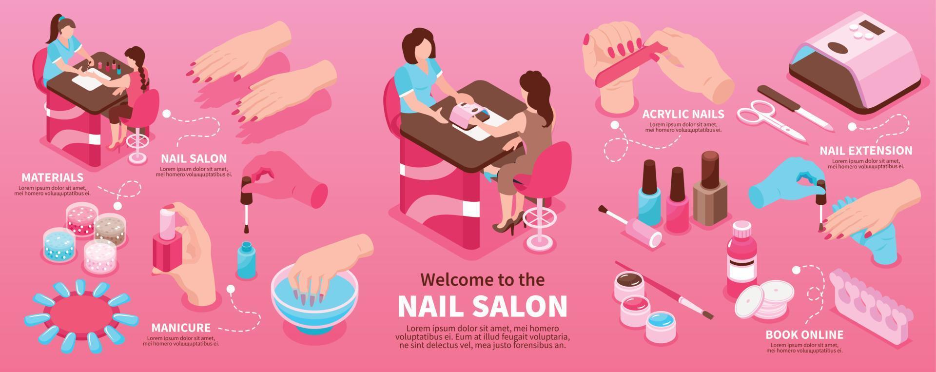 nagelsalon isometrische infographics vector