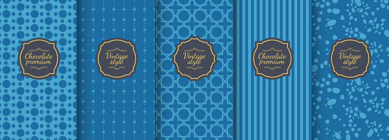 Set van blauwe vintage naadloze achtergronden voor luxe verpakking ontwerp. vector