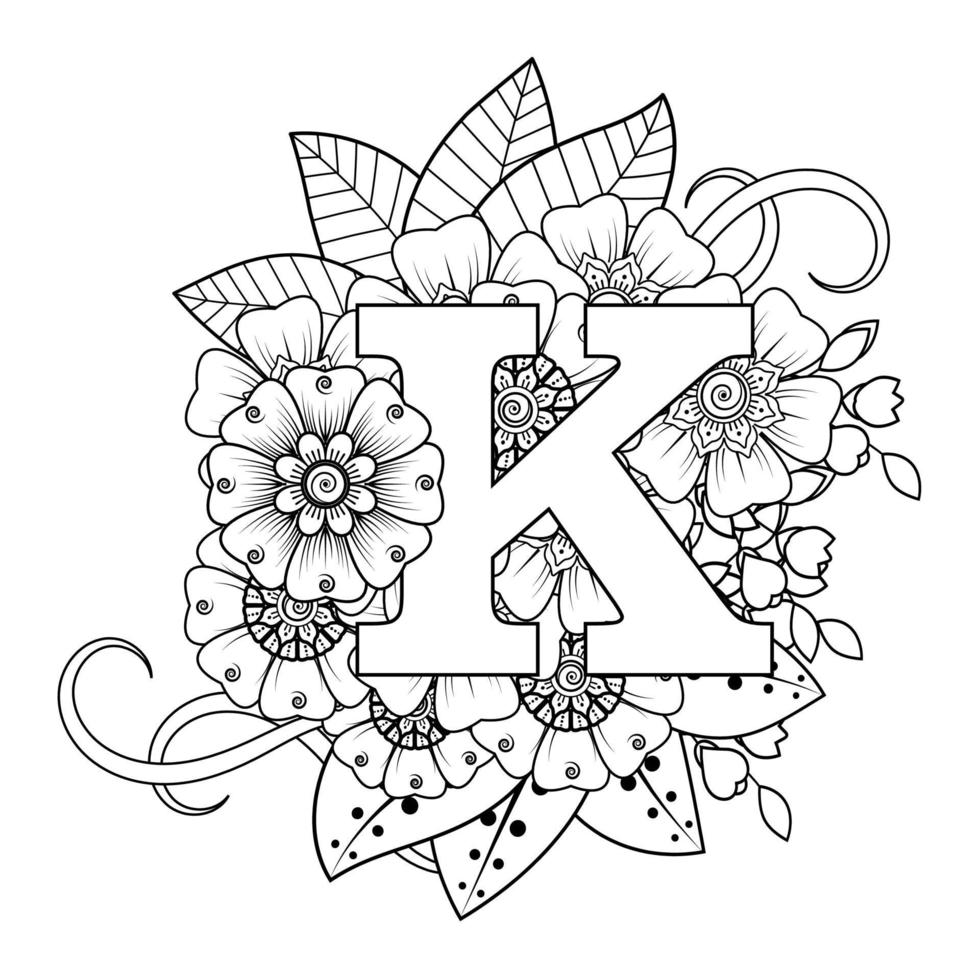 letter k met mehndi-bloem. decoratief ornament in etnische oosterse.. vector