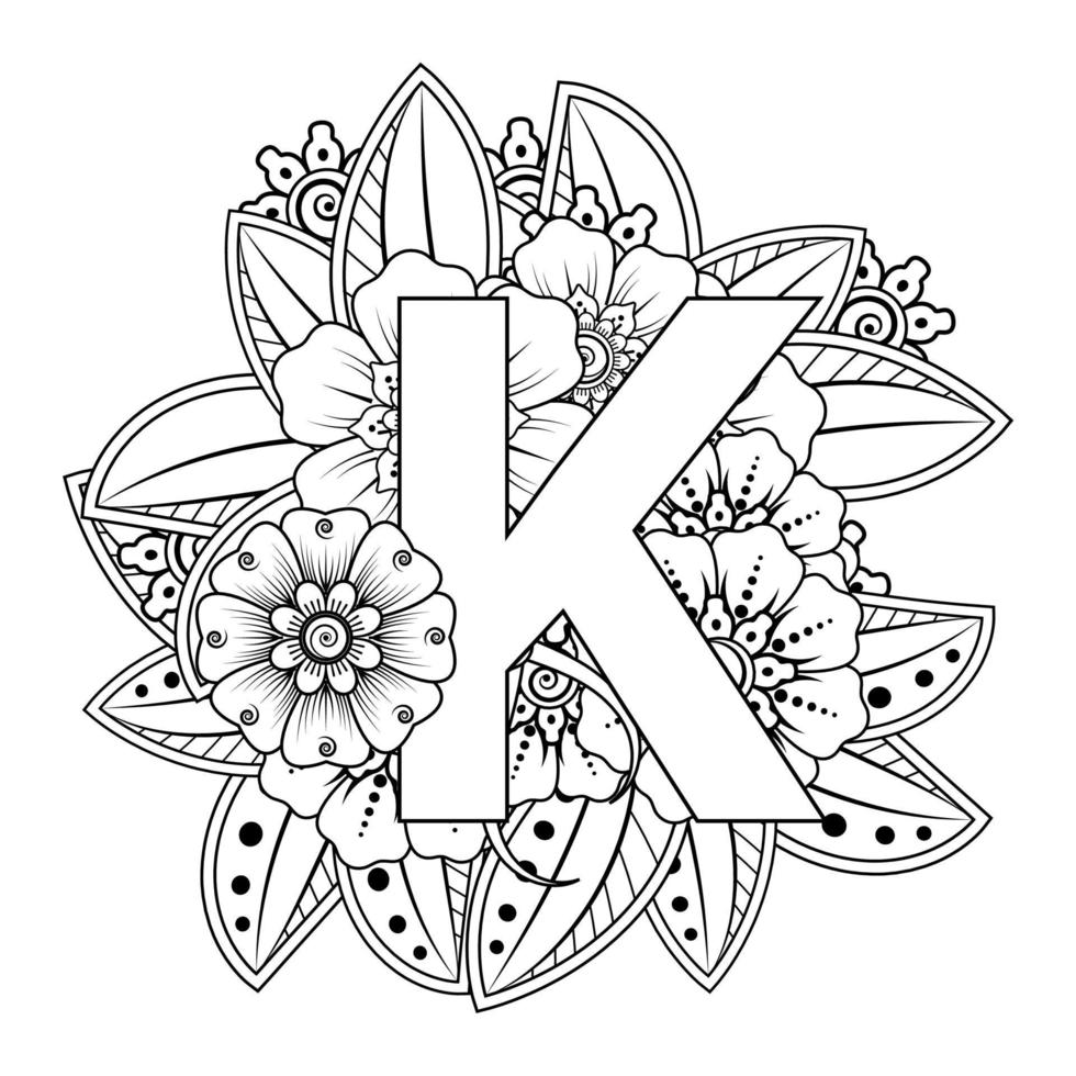 letter k met mehndi-bloem. decoratief ornament in etnische oosterse.. vector