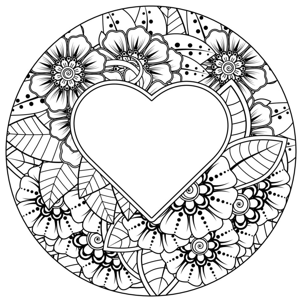 mehndi bloem met frame in de vorm van hart vector