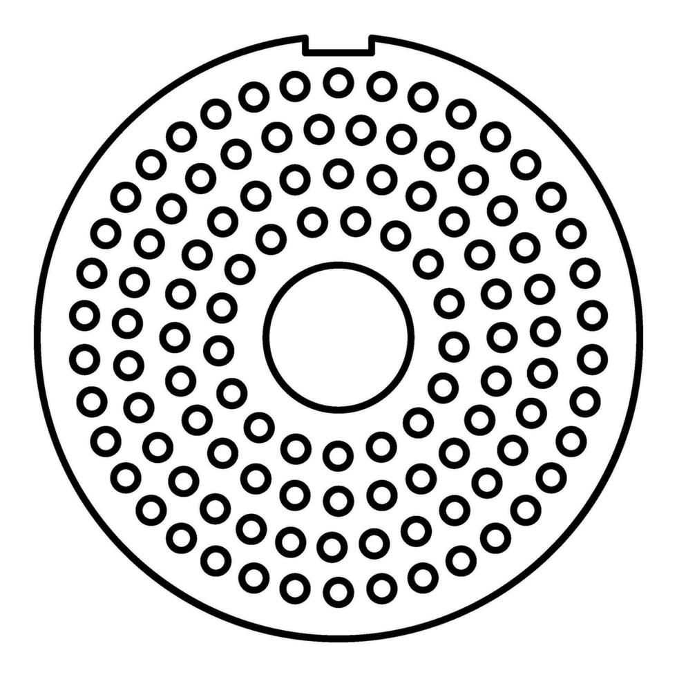 rooster voor vlees Slijper bord vleesmolen apparaat voor groeit Ondiep van vlees traliewerk zeef contour schets lijn icoon zwart kleur vector illustratie beeld dun vlak stijl