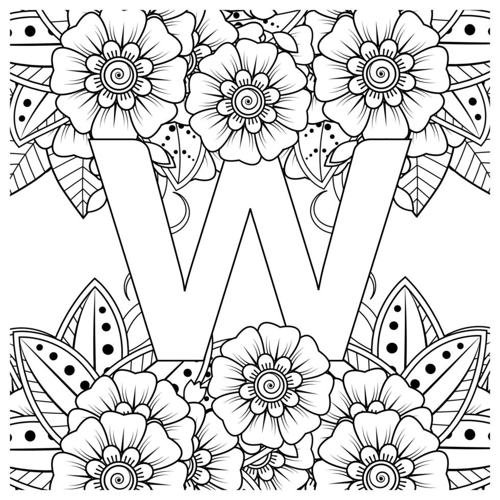 letter w met mehndi bloem. decoratief ornament in etnisch oosters vector