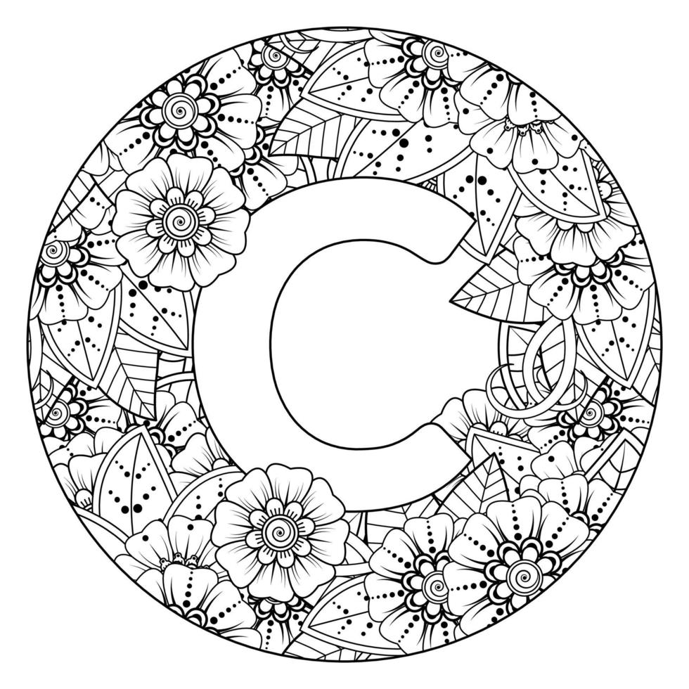 letter c met mehndi-bloem. decoratief ornament in etnisch oosters vector