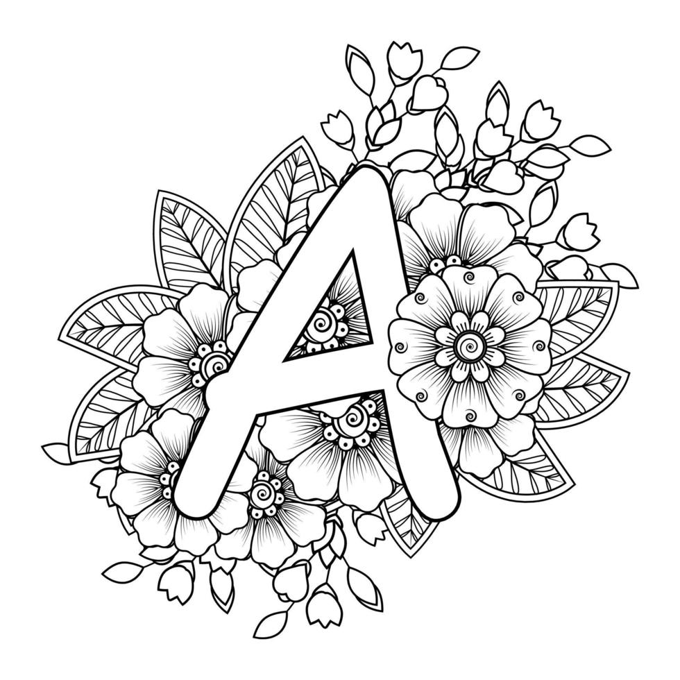 letter a met mehndi bloem. decoratief ornament in etnisch oosters vector