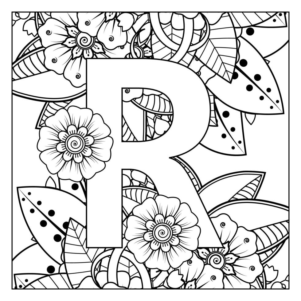 letter r met mehndi bloem. decoratief ornament in etnisch oosters vector