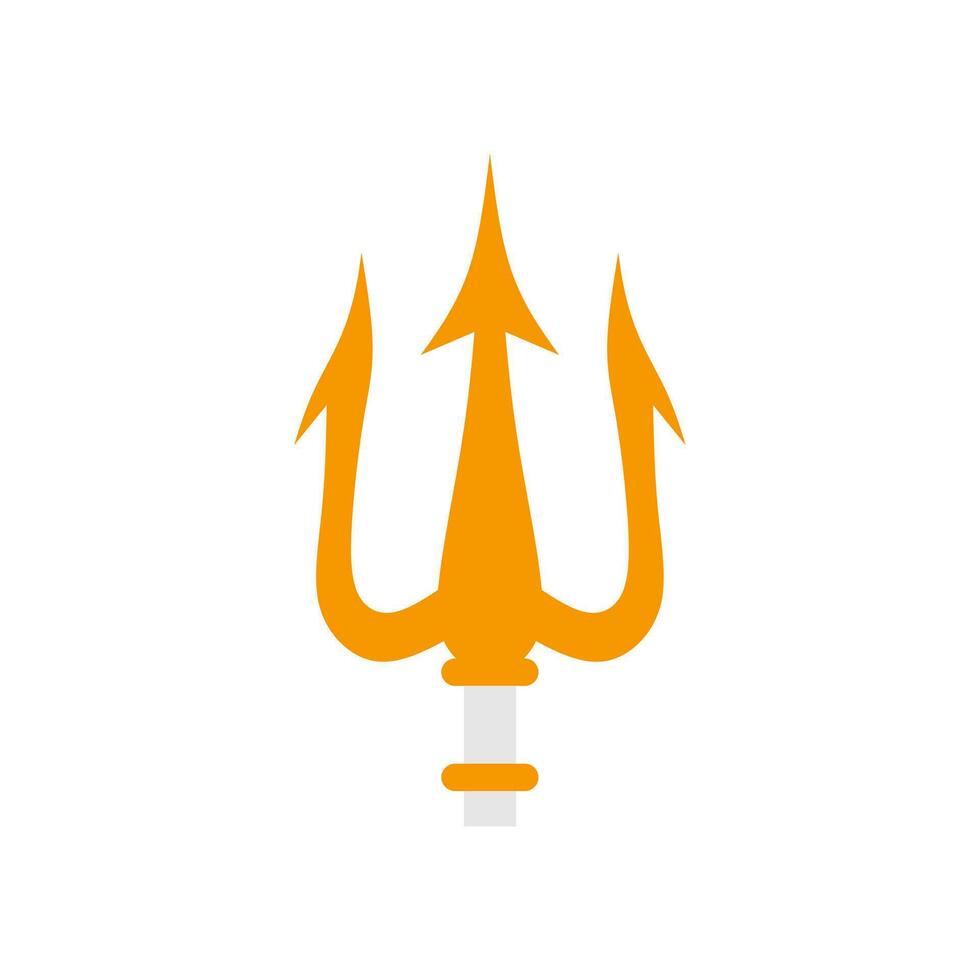 drietand vlak ontwerp vector illustratie. gouden drietand wapen van Poseidon. duivel hooivork verzameling geïsoleerd. demon drietand speer.