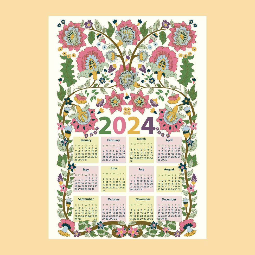 kalender 2024 week begin zondag zakelijke ontwerp ontwerper sjabloon. vector