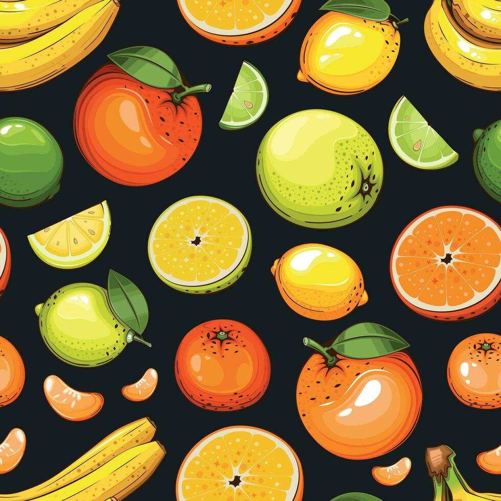 naadloos patroon met vers vruchten. naadloos patroon met citrusvruchten. voedsel patroon. fruit achtergrond. gemengd fruit patroon. keuken levendig ontwerp. hand- getrokken vector illustratie