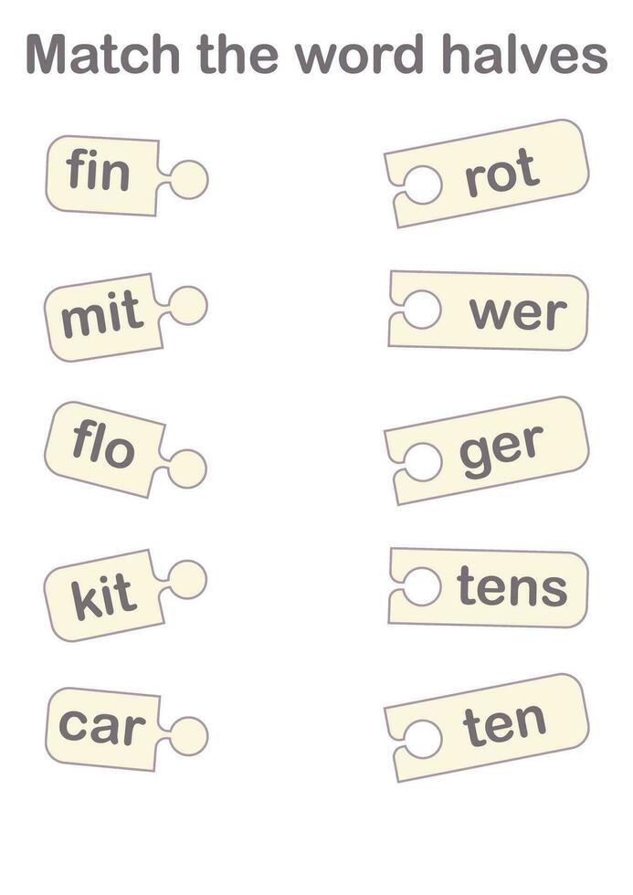 bij elkaar passen de woord helften. leerzaam spel. werkbladen voor kinderen vector